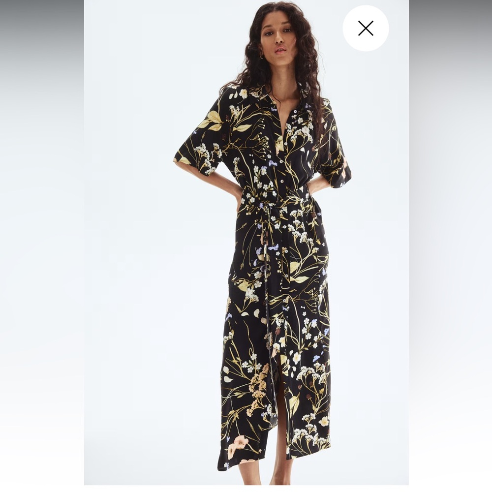 H&M Black Maxi Dress with Pink and Green Floral Print